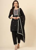 Vichitra Silk Black Festival Wear Embroidery Work Readymade Kurti Set